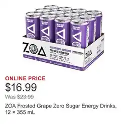 Costco ZOA Frosted Grape Zero Sugar Energy Drinks, 12 × 355 mL offer