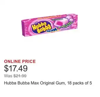Costco Hubba Bubba Max Original Gum, 18 packs of 5 offer