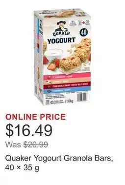 Costco Quaker Yogourt Granola Bars, 40 × 35 g offer