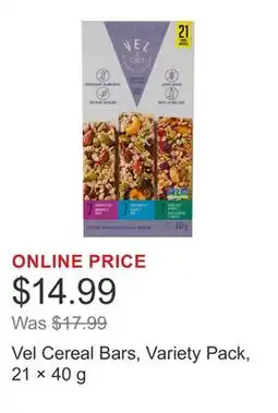 Costco Vel Cereal Bars, Variety Pack, 21 × 40 g offer
