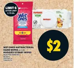 Loblaws Wet ones antibacterial hand wipes or huggies 1x baby wipes offer