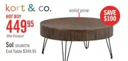 The Brick Kort & Co. Sol 38 Rustic Round Solid Pine Wood Coffee Table - Brown offer