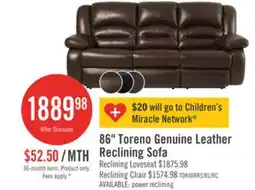 The Brick Toreno 86 Genuine Leather Reclining Sofa - Brown offer