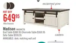 The Brick Madison 50 Rustic Coffee Table With Storage, Shelf and Casters - White Wood offer