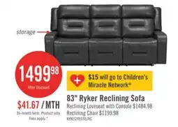 The Brick Ryker 82.5 Leather-Look Fabric Reclining Sofa with Storage Arms - Grey offer