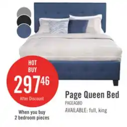 The Brick Page Upholstered Bed in Blue Linen-Look Fabric, Button Tufted - Queen Size offer