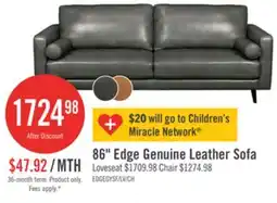 The Brick Edge 86 Genuine Leather Sofa with Wood Legs and Removable Back Cushions - Grey offer