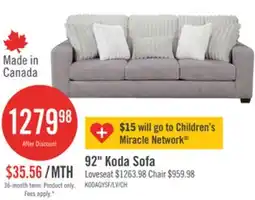 The Brick Made in Canada Koda 92 Chenille and Faux Fur Fabric Sofa with Removable Cushions - Plush Paloma Grey offer