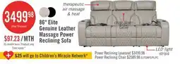 The Brick Elite 86 Genuine Leather Massage Power Reclining Sofa with Power Headrests and Storage Arms - Grey offer