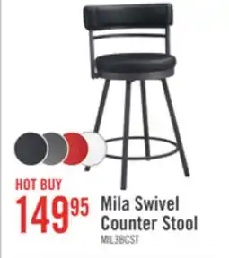 The Brick Mila Counter Stool with Swivel Seat, Vegan Leather Fabric, Metal - Black offer