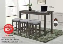 The Brick Noah 60 Modern Sofa Table with 3 Counter-Height Stools and USB Ports - Grey offer