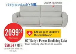 The Brick Cindy Crawford Home Kailyn 92 Fabric Power Reclining Sofa with Power Headrests - Beige offer