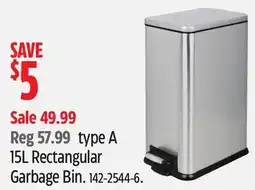 Canadian Tire type A 15L Rectangular Garbage Bin offer