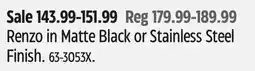 Canadian Tire Moen Renzo in Matte Black or Stainless Steel Finish offer