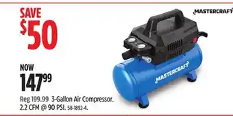 Canadian Tire Mastercraft 3-Gallon Air Compressor. 2.2 CFM @ 90 PSI offer