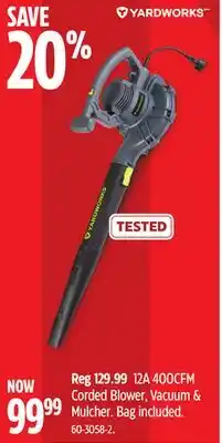 Canadian Tire Yardworks 12A 400CFM Corded Blower, Vacuum & Mulcher. Bag Included offer