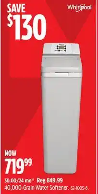Canadian Tire Whirlpool 40,000-Grain Water Softener offer