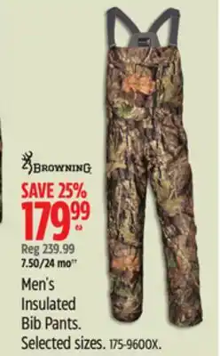 Canadian Tire Browning Men's Insulated Bib Pants offer