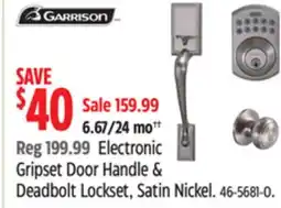 Canadian Tire Garrison Electronic Gripset Door Handle & Deadbolt Lockset, Satin Nickel offer