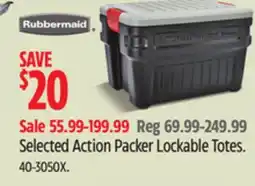 Canadian Tire Rubbermaid Selected Action Packer Lockable Totes offer