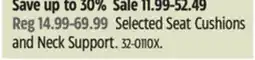 Canadian Tire Selected Seat Cushions and Neck Support offer