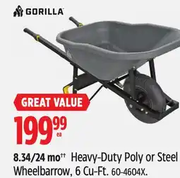 Canadian Tire Gorilla Heavy-Duty Poly or Steel Wheelbarrow, 6 Cu-Ft offer