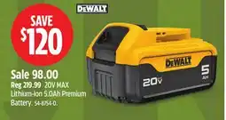 Canadian Tire Dewalt 20V MAX Lithium-Ion 5.0Ah Premium Battery offer