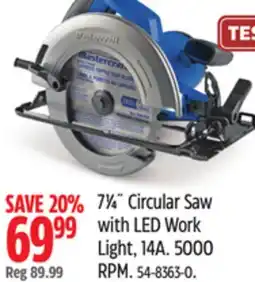 Canadian Tire Mastercraft 71⁄4˝ Circular Saw with LED Work Light, 14A offer