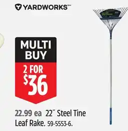 Canadian Tire Yardworks 22 Steel Tine Leaf Rake offer