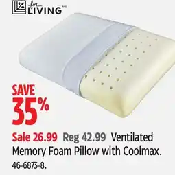Canadian Tire For Living Ventilated Memory Foam Pillow with Coolmax offer