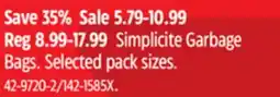 Canadian Tire Simplicite Garbage Bags offer