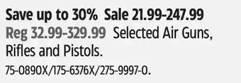 Canadian Tire Selected Air Guns, Rifles and Pistols offer