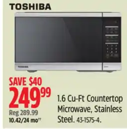 Canadian Tire Toshiba 1.6 Cu-Ft Countertop Microwave, Stainless Steel offer