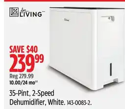 Canadian Tire For Living 35-Pint, 2-Speed Dehumidifier, White offer