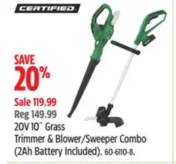 Canadian Tire Certified 20V Cordless Line Grass Trimmer & Sweeper Combo offer
