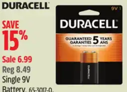 Canadian Tire Duracell Single 9V Battery offer