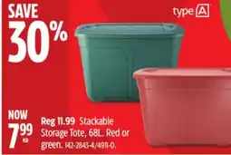 Canadian Tire Stackable Storage Tote, 68L Red or green offer