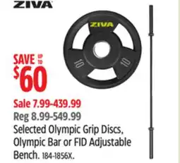 Canadian Tire Ziva Selected Olympic Grip Discs, Olympic Bar or FID Adjustable Bench offer