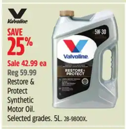 Canadian Tire Valvoline Restore & Protect Synthetic Motor Oil offer
