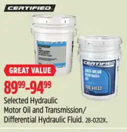 Canadian Tire Certified Selected Hydraulic Motor Oil and Transmission offer
