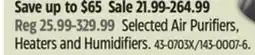 Canadian Tire Honeywell Selected Air Purifiers, Heaters and Humidifiers offer