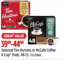 Canadian Tire Keurig Selected Tim Hortons or McCafe Coffee K-Cup Pods offer