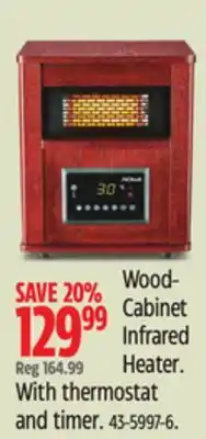 Canadian Tire Noma Wood- Cabinet Infrared Heater. With thermostat and timer offer