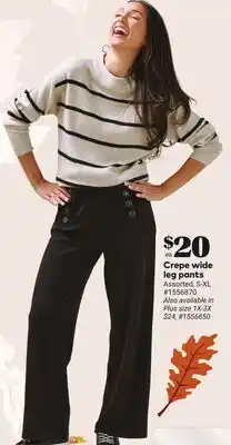 Giant Tiger Crepe wide leg pants offer