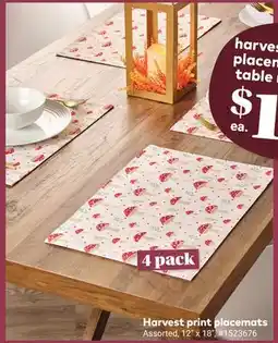 Giant Tiger Harvest print placemats offer