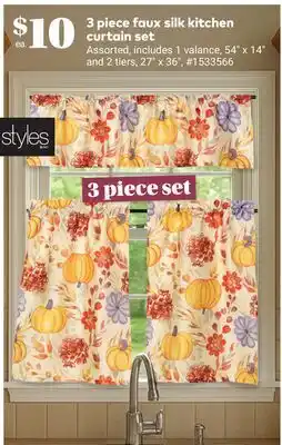 Giant Tiger 3 piece faux silk kitchen curtain set offer