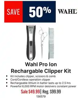 Ren’s Pets Depot Wahl Pro Ion Rechargable Clipper Kit offer