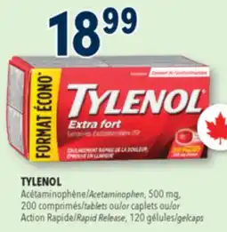 Familiprix TYLENOL, Acetaminophen, 500 mg, 200 tablets or caplets or Action Rapid Release, 120 gelcaps offer