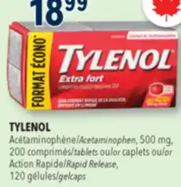 Familiprix TYLENOL, Acetaminophen, 500 mg, 200 tablets or caplets or Rapid Release, 120 gelcaps offer
