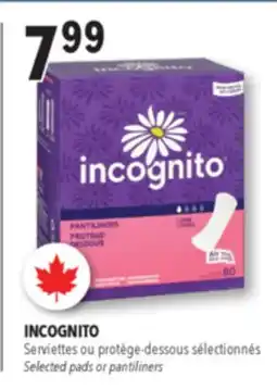 Familiprix INCOGNITO Selected pads or pantiliners offer